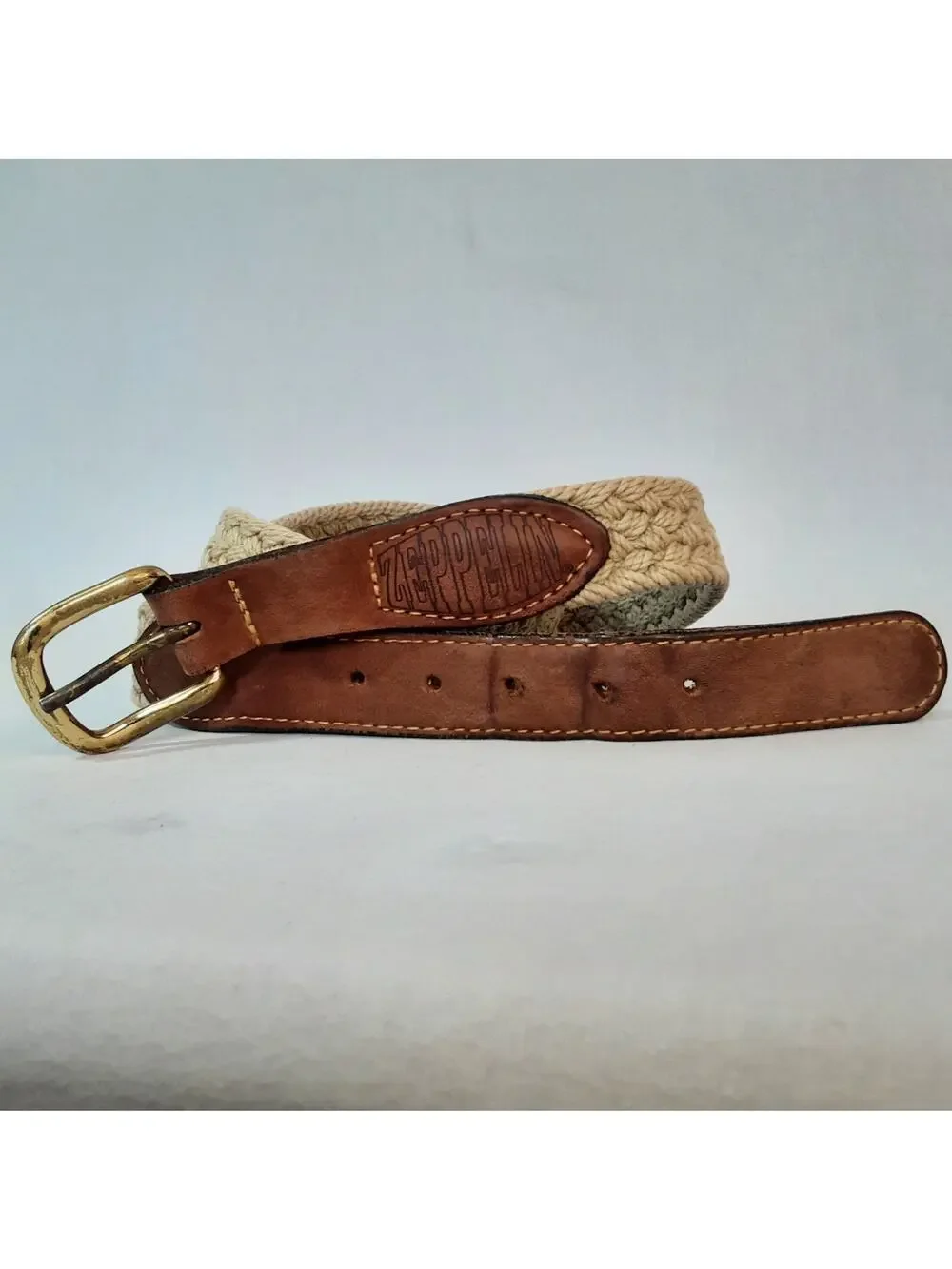 💎Zepro Made In USA Distressed Leather Canvas Woven Belt Sz 40 Fishing Activewear